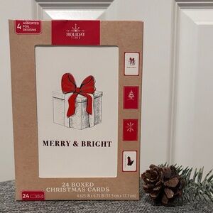 Holiday Time Festive 24 Boxed Christmas Cards - Red and White